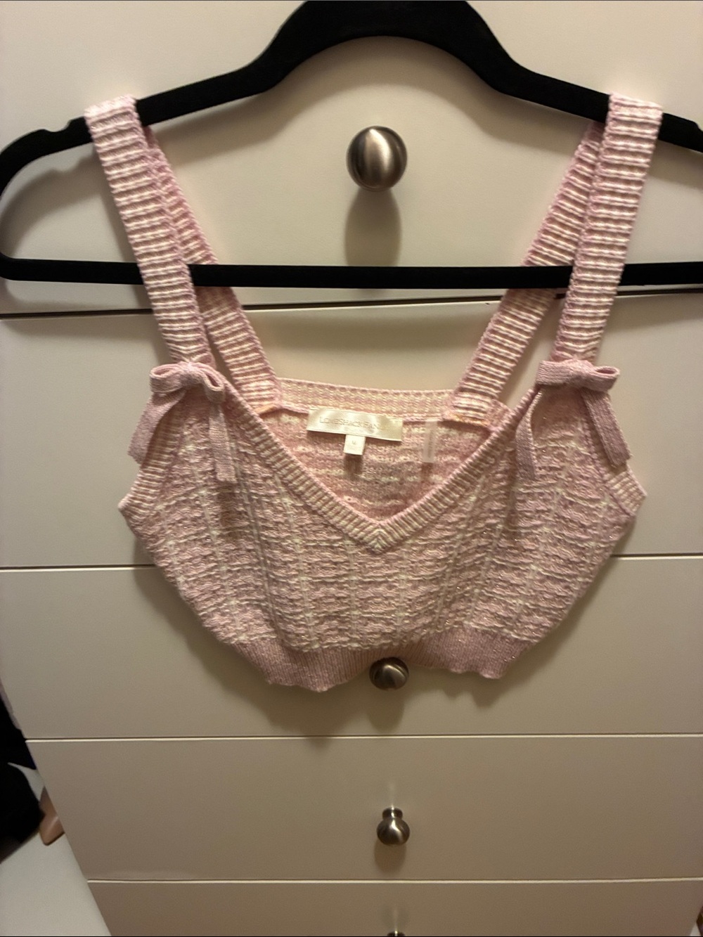 LoveShackFancy Blush Pink Knit Crop Tank with Tie Straps